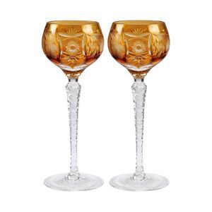 Traube by Nachtmann Topaz Amber Cut To Clear Crystal 8 1/4" Hock Wine Glasses